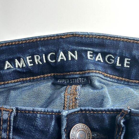 American Eagle Jeans Women Size 00 Blue Skinny High Rise Distressed 5 Pockets - Picture 9 of 14